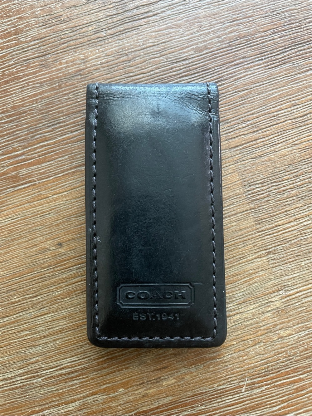 Coach Black Leather Magnetic Money Clip Made in India